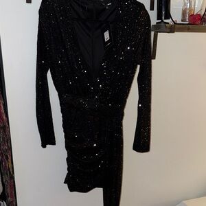 Fashion Nova Black Sequin Long Sleeve Dress
